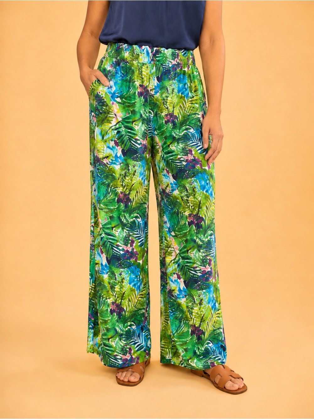 Rue21 Tropical Floral Palazzo Wide Leg Pants Rayon Pockets Size L